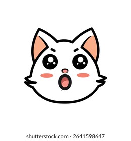 A cute white cat face illustration with a wide open mouth expressing surprise or shock. Perfect for emotes, kids' designs, or pets.