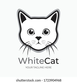 cute white cat face - simple flat funny logo