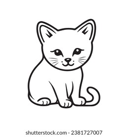Cute white cat feeling sad, vector illustration. Minimalist cat drawing illustration.