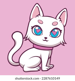 cute white cat female illustration