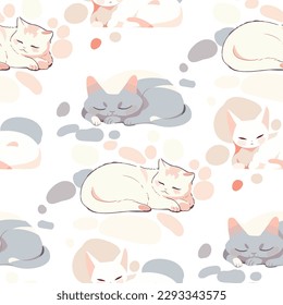 Un gato blanco lindo con una siesta, acurrucada con fuerza. Elemento simple de diseño vectorial aislado en un fondo beige