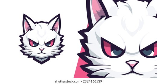 Cute White Cat Head Logo Mascot: Sport and E-Sport Team Vector Graphic