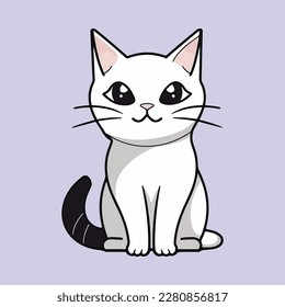 Cute White Cat Illustration Vector: Adorable Feline Art Design