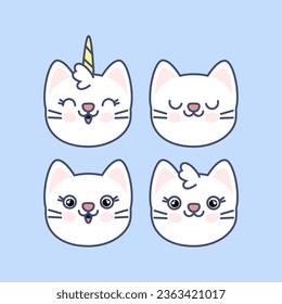Cute white cat kawaii head 