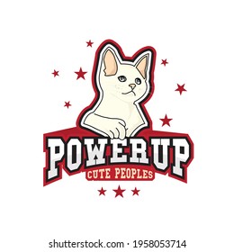 Cute white cat logo vector illustration on white background with dummy text.