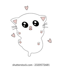 Cute white cat on white background