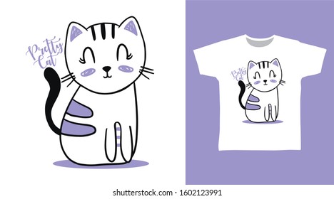 Cute white cat on white design vector illustration ready for print on tee, poster and other uses.