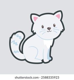 cute white cat with outline flat vector design.