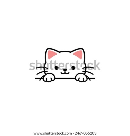 Cute white cat peeking cartoon, vector illustration	