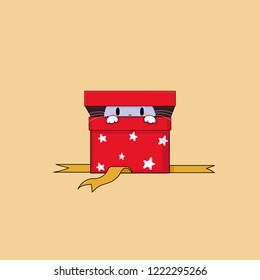 Cute white cat in the red gift box