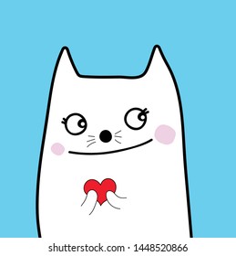 cute  white cat  with red heart cartoon vector eps.10