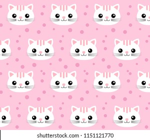 Cute White Cat Seamless Pattern, Animal Background for Kids