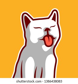 Cute white cat shows tongue vector Illustration. - Vector