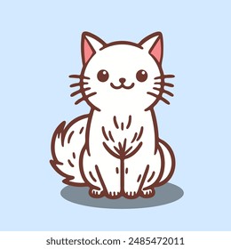 Cute white cat sitting cartoon vector illustration