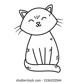 cute white cat sitting pet icon vector illustration thick line
