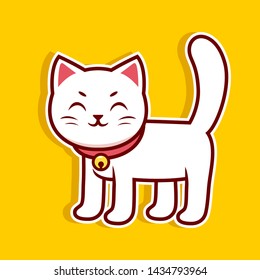 Cute white cat smilling vector illustration - Vector