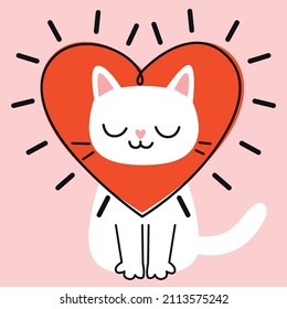 Cute white cat with sparkling heart