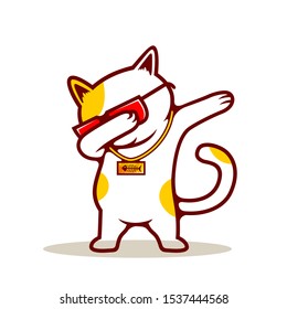 Cute White Cat standing in dub dancing pose, cute cartoon animal doing dubbing vector Illustration on a white background - Vector
