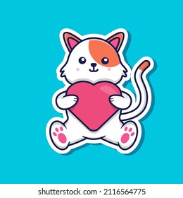 Cute White Cat Sticker with Heart