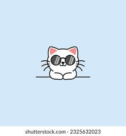 Cute white cat and sunglasses cartoon  vector illustration