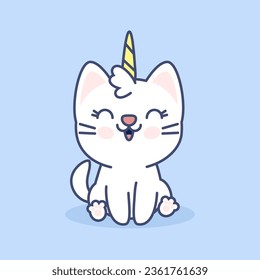 Cute white cat unicorn kawaii