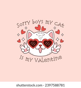 cute white cat for valentine's day with heart glasses 