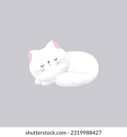 Cute white cat watercolor vector illustration 