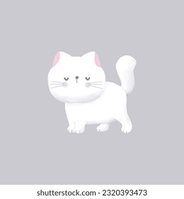 Cute white cat watercolor vector illustration 