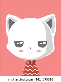 Cute white cat.Childish print for nursery,kids apparel,poster,postcard.