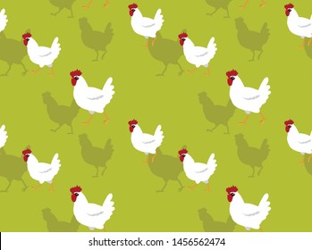 Cute White Chicken Animation Sequence Cartoon Character Vector Seamless Background Wallpaper