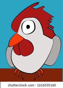 cute white chicken whit blue background