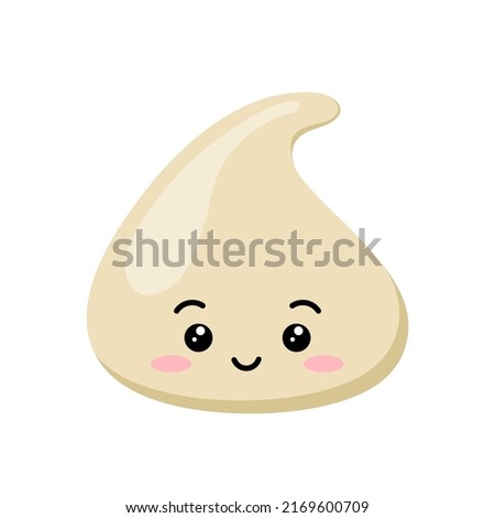 Cute white chocolate chips happy emoji character vector icon. White milky smilling choco chunk with face for cookie baking. Kawaii cartoon style kids mascot - cacao morsel emoticon illustration.
