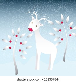 Cute white christmas reindeer card with ornaments