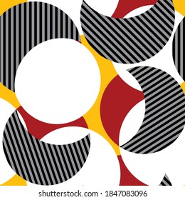 cute white circle with black stripe pattern on red and yellow background