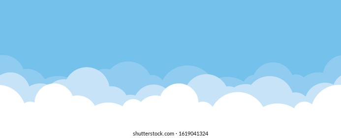 Cute White Cloud On Bright Blue Sky Bottom Border Seamless Pattern.