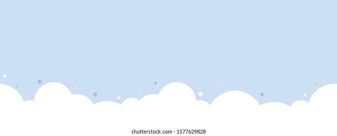 Cute white cloud on pastel blue sky bottom border seamless pattern.