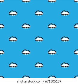 Cute white clouds on blue background. Vector seamless pattern.