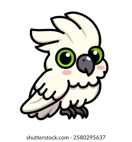 Cute White Cockatoo Bird With Green Eyes Clip Art Illustration