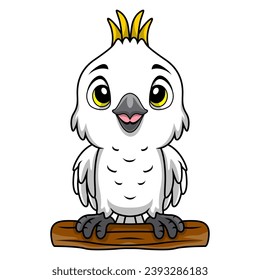 Cute white cockatoo cartoon on white background