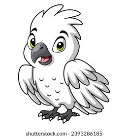 Cute white cockatoo cartoon on white background