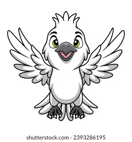 Cute white cockatoo cartoon on white background