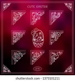 Cute white corners for frames and decorations. Lovely spring theme arts in each triangles. Ornate wave elements, hand drawn sketch collection