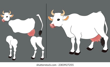 Cute white cow Illustration ,White cow, Vector cow cartoon for animation, Cow character