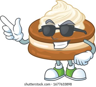 Cute white cream alfajor cartoon character design style with black glasses