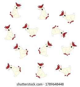 Cute white deer, red antlers and hoofs on white isolated background made as a vector stock illustration in Cartoon style for prints on wrapper, boxes, cases, notebooks or using as elements of design.