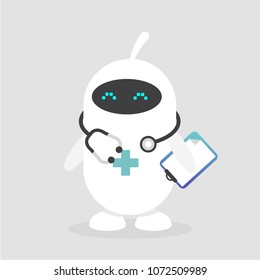 Cute white doctor robot. Modern health care. Flat editable vector illustration, clip art