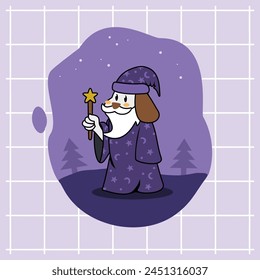 Cute white dog cartoon becomes a kind purple witch