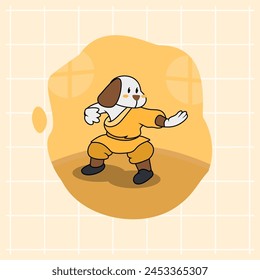 A cute white dog cartoon becomes a Shaolin Buddha doing kung fu