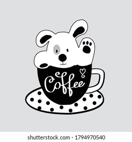 cute white dog in a coffee cup vector