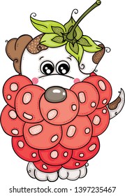 Cute white dog inside in red raspberry